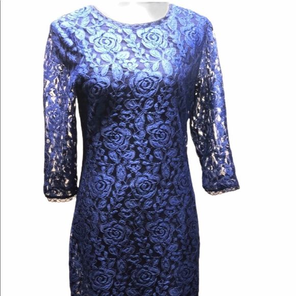 Stretch Lace  Body-Con Evening Dress Royal Blue - Picture 4 of 10